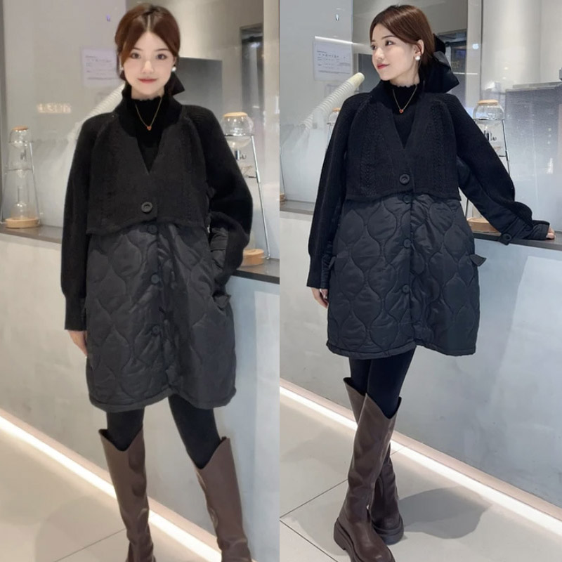 Pregnant woman jacket autumn and winter warm outside wearing fake two splicing cotton clothes 2023 new one-piece dress loose and thin temperament-Taobao