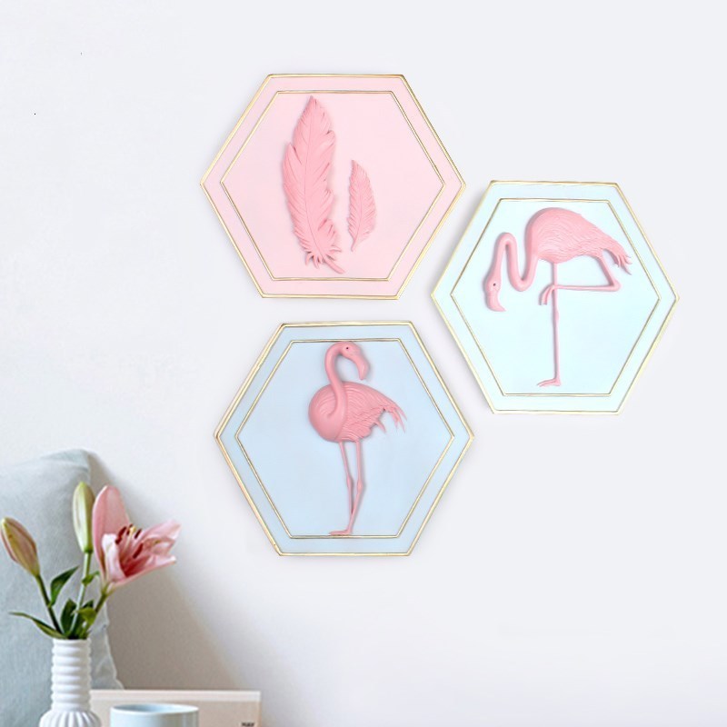 New net red background wall ins Nordic style flamingo wall hanging painting creative living room decoration hanging wall decoration painting