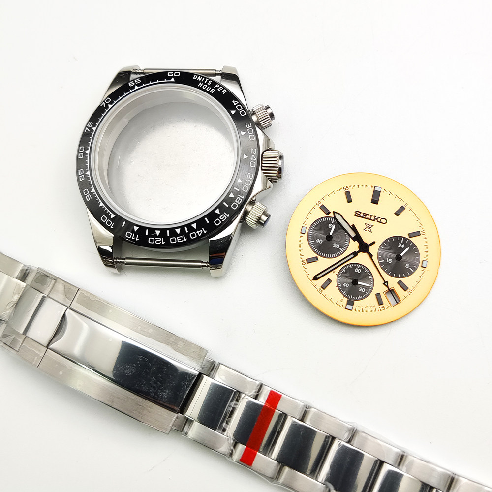 Аксессуары 39mm手表表壳全套+中光钢带 代用精工石英vk63机芯改装配件蓝宝石 Parnsrpe