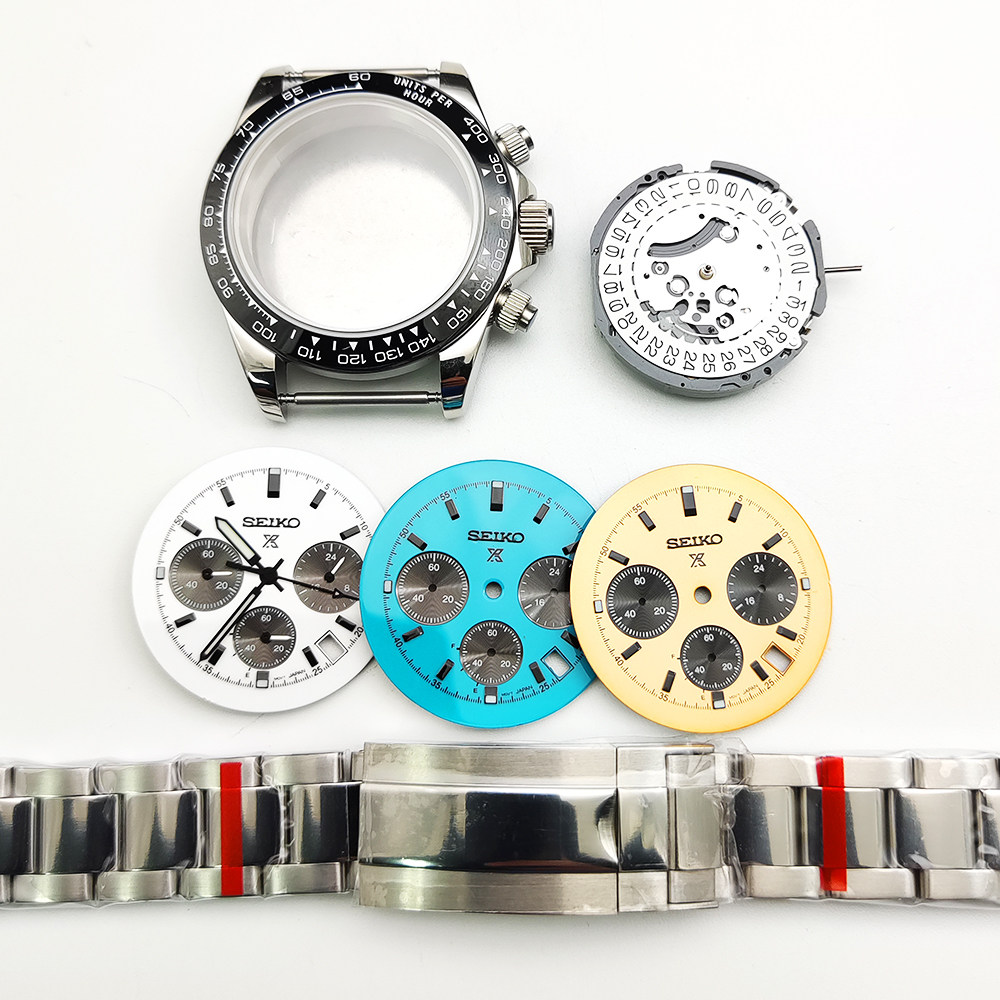 Аксессуары 39mm手表表壳全套+中光钢带 代用精工石英vk63机芯改装配件蓝宝石 Parnsrpe