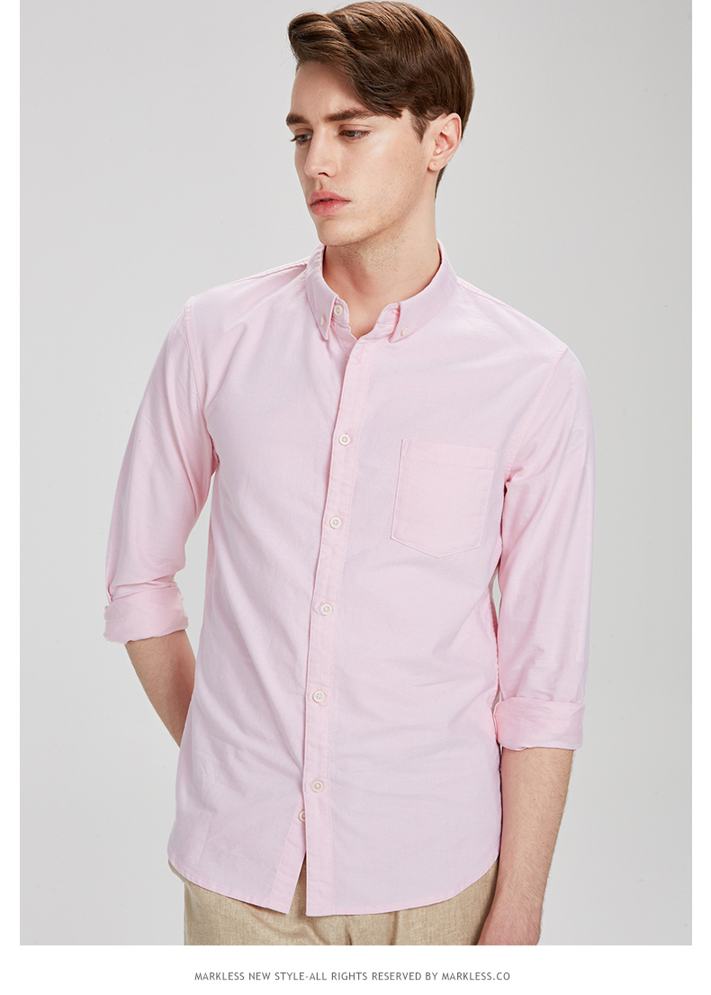 Markless2018 mùa thu đông cotton oxford áo sơ mi nam tay dài màu trắng rắn màu áo khoác trẻ trung áo sơ mi lụa cao cấp nam