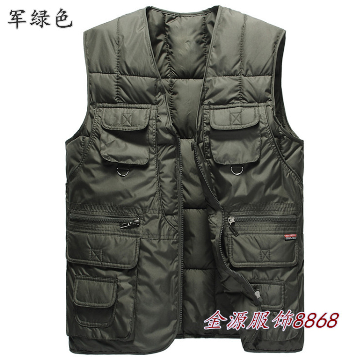 Mẫu nam mùa thu đông xuống áo vest cotton trung niên nhiều túi cổ chữ V dày ấm vest vest rộng áo khoác vest nam hàn quốc