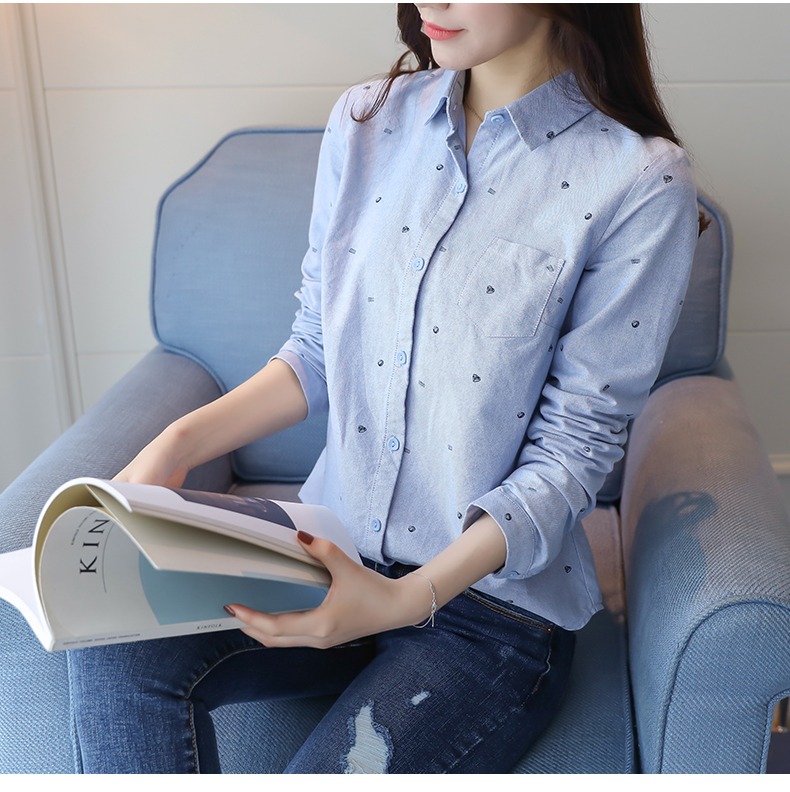 Áo sơ mi cotton nữ tay dài A21T thu đông mới thời trang áo sơ mi cỡ lớn Senma đơn giản áo sơ mi hoa nữ - Áo sơ mi dài tay 	áo sơ mi nữ kẻ sọc dài tay	