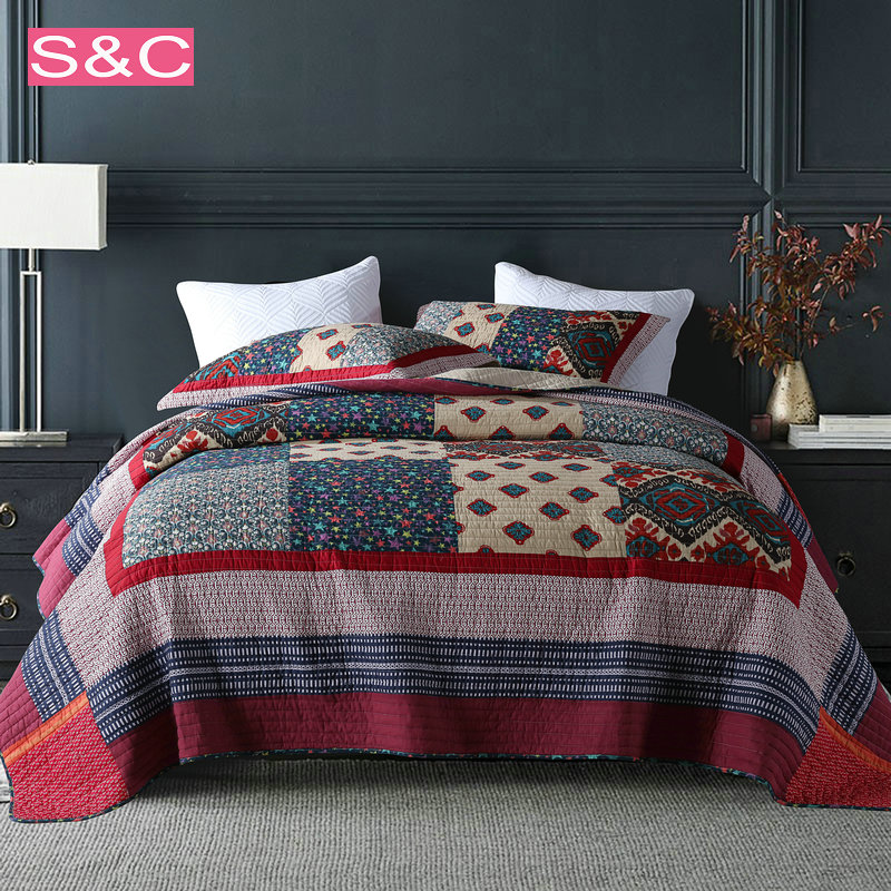 Foreign trade European and American original single handmade genuine cotton quilted quilt air conditioner quilt bed cover three-piece model room decoration kit