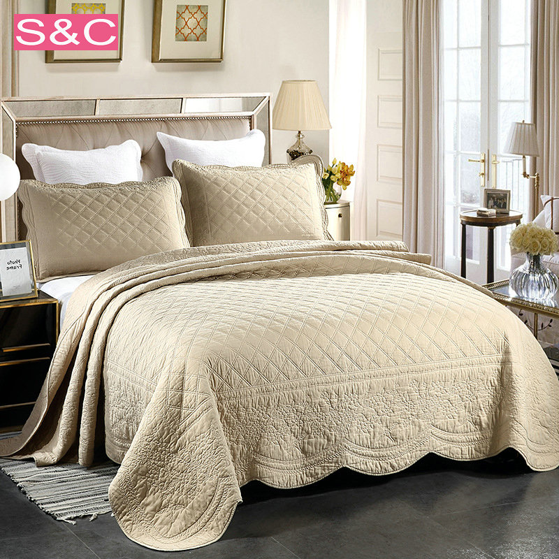 Foreign trade plain cotton quilted quilt three-piece set of pure cotton washed bed cover European-style single-piece quilted thick sheet bed cover