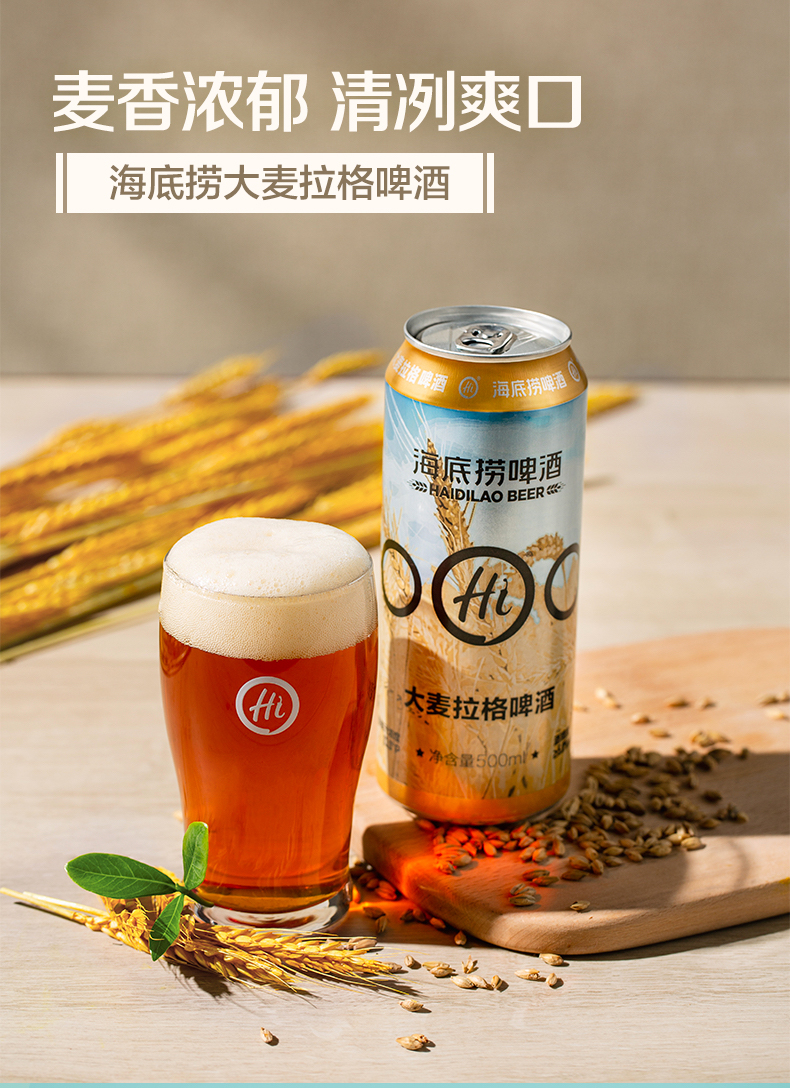 海底捞 大麦拉格 精酿啤酒 500ml*12罐 整箱装 图1