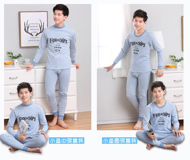 Bộ đồ lót bé trai bằng vải cotton 12-15 tuổi học sinh trung học cơ sở cotton mùa thu quần áo cotton cộng với phân bón cửa hàng quần áo trẻ em