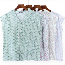 Middle-aged and elderly plus fat plus size pure cotton thin short-sleeved womens double-breasted sleeveless cardigan cotton home service jacket summer