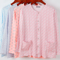 Womens pure cotton long-sleeved thin cardigan middle-aged and elderly peoples all-cotton home service plus fat plus size double-breasted cardigan air-conditioning shirt