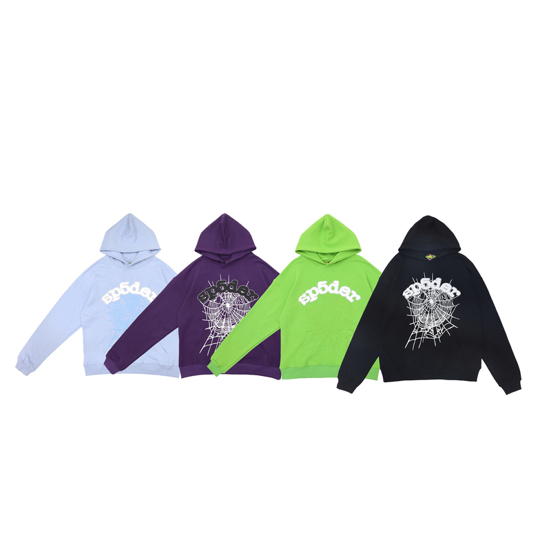 Sp5Der Hooded Sweatshirt with Rhinestone Spider Web Letter Print Hip-Hop Street Fashion Brand Loose Pullover Hoodie