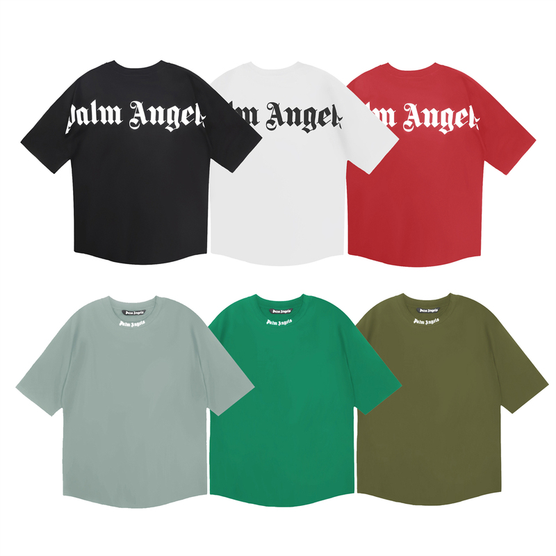 Palm Angels Short-Sleeve T-Shirt with Letter Print Pa American Street Fashion Brand Versatile Crew Neck Tee