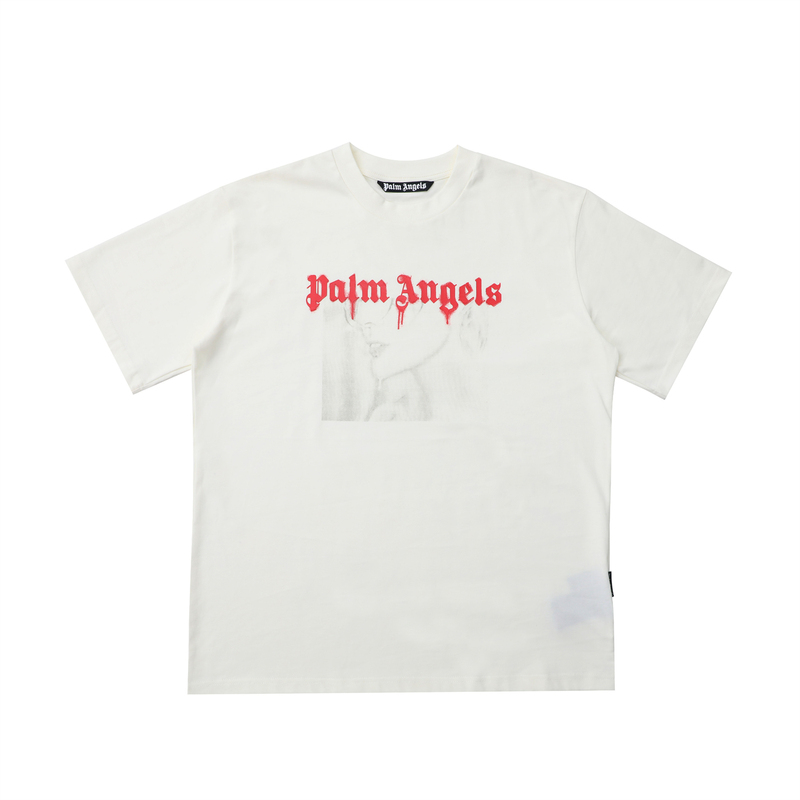 Palm Angels Short-Sleeved T-Shirt High Street Fashion Brand Pa Letter Print Casual Loose Pure Cotton T-Shirt