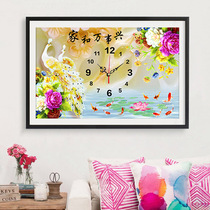 Cross stitch 2021 New Diamond painting living room full of diamond and all things Xing clock Peacock nine fish figure crystal 2020