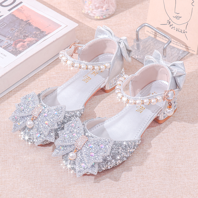 Girls' Leather Shoes, Summer Kidsren's Crystal Princess Shoes, Girls' Catwalk Piano Evening Dress High Heels, Stage Performance Shoes