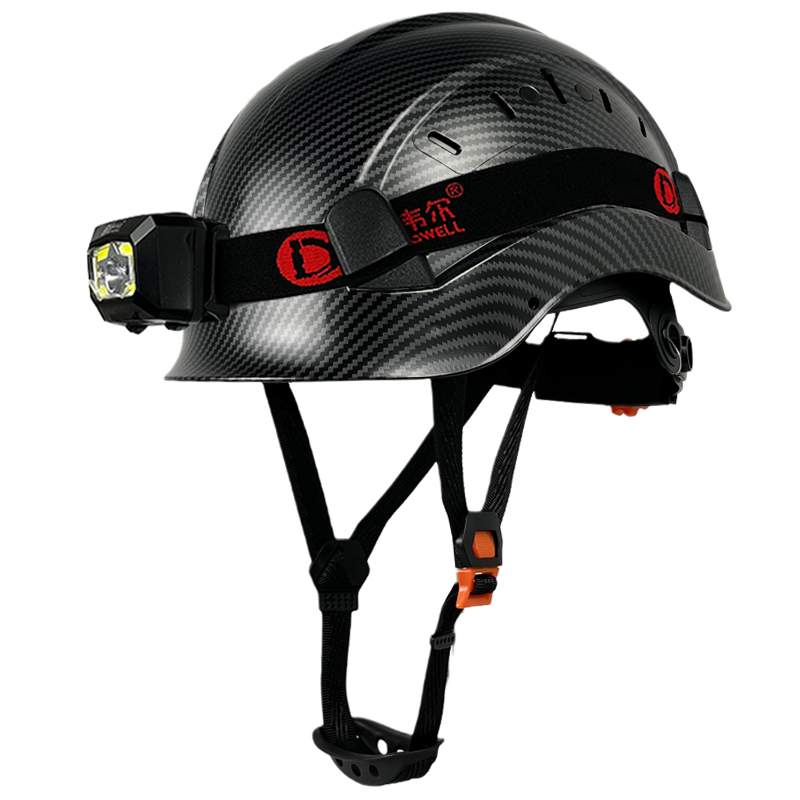 Summer carbon fiber striped anti-smashing helmet safety hat male headlights building protection headlights national standard print