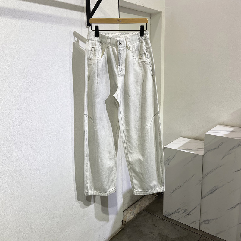 Mugao Summer New Men's American-Style Tie-Dye Versatile Straight-Leg Jeans with Elastic Waistband and Distressed Color Wash