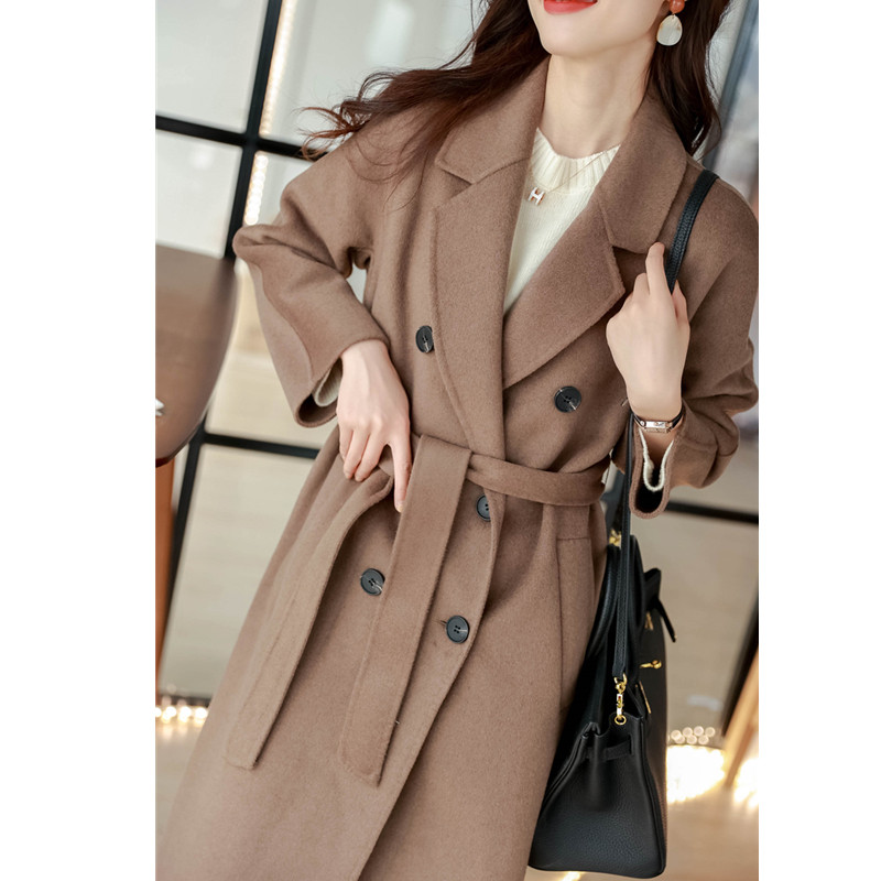 Paris old dream of Latte brown Tsun Young wool double - sided hand - sided coat woman autumn and winter long - plate coat