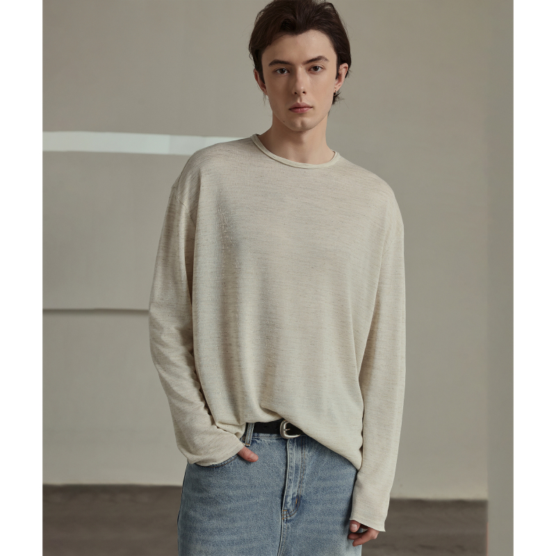 Cakunta Linen Blend Lightweight Breathable Long-Sleeve Base Shirt, Drapey Anti-Wrinkle Long-Sleeve T-Shirt