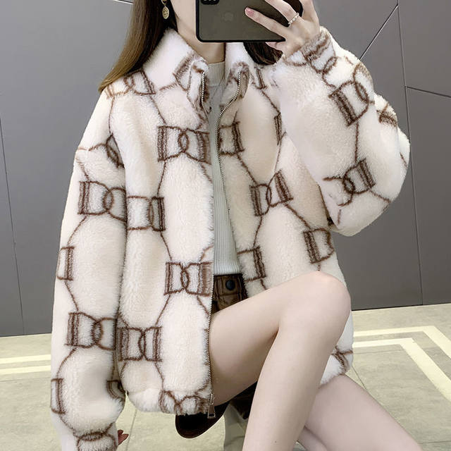 Thick velvet coat for women 2023 autumn and winter new style loose and versatile lamb fur all-in-one cotton coat trendy