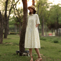 Female earthen summer 2021 new long shirt dress slightly fat womens belly covering the abdomen asymmetric fold a dress