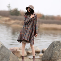 Autumn a-shaped coat cloak coat womens long British Plaid cloak coat coat womens autumn and winter grid coat