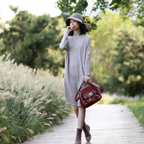 Big sweater skirt long knee knit dress a base shirt inside dress knit dress