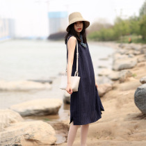 Cotton linen thick suspender skirt female summer a word cover belly slim dress cotton linen loose fat skirt