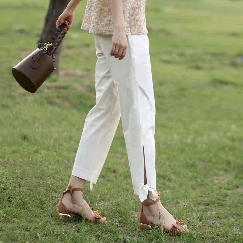 White pants summer pants women's thin section fashion 2021 slightly fat and thin ninth pants summer thin section women's casual pants