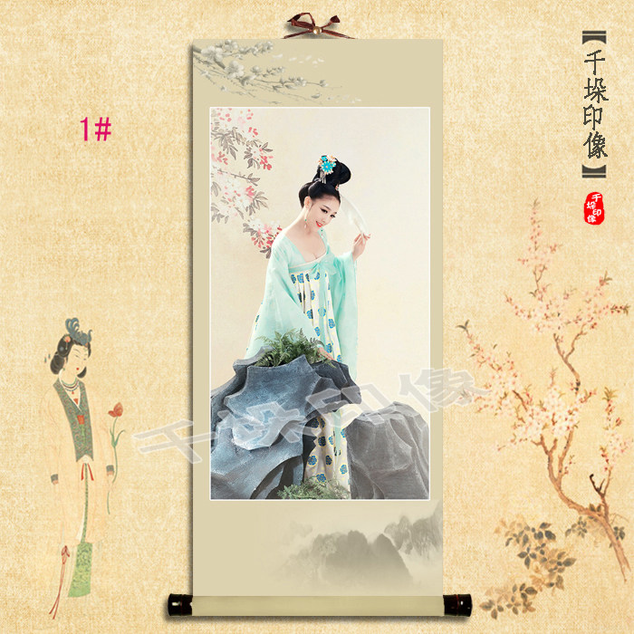 Oil Canvas Silk Thread Hanging Painting Poster Ancient Dress Writing True Children Photo Photo Gallery Ancient Wind Decoration Painting Chinese Painting Scroll