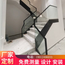 Glass stairs Stainless steel plate groove can be customized tempered glass villa stairs handrail column railing Modern simple