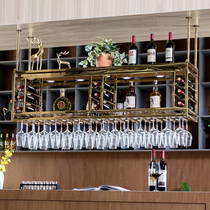 Modern simple creative wine rack Bar bar wine cabinet upside down wine glass rack Household hanging stainless steel shelf