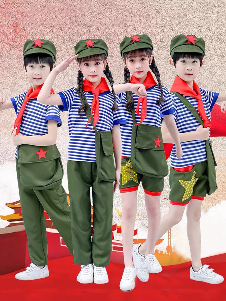 61 Children's Little Red Army Red Star Sparkling Costumes Learning Lei Feng's Spirit from Generations to Generation Costumes Red Song Costumes