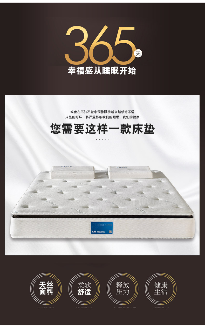 Chúc ngủ ngon Tencel vải túi nệm lò xo độc lập cao su thiên nhiên xơ dừa nệm Simmons 1.8m giường - Nệm nệm gấp 1m6