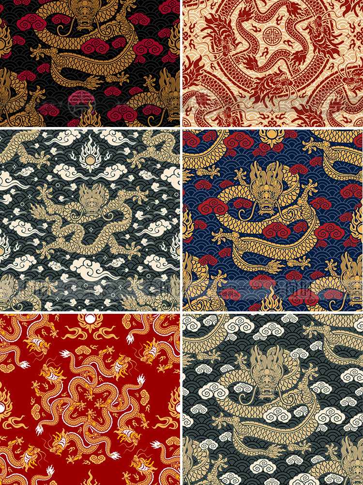 2024龙年新春中国风喜庆无缝印花图案纹理插画AI矢量设计素材背景