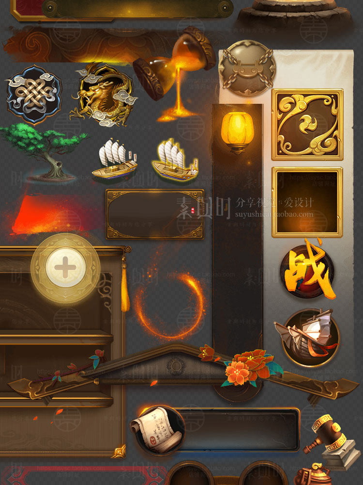 金属古风仙侠游戏界面UI图标角色Q版中国风美术设计参考素材/参考