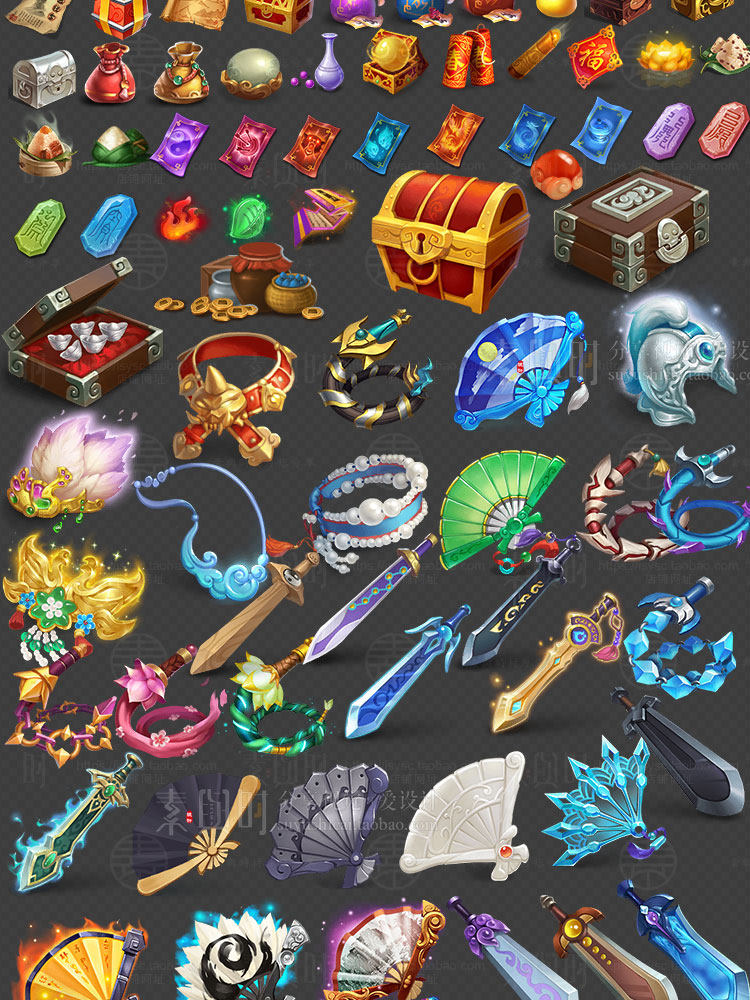 金属古风仙侠游戏界面UI图标角色Q版中国风美术设计参考素材/参考