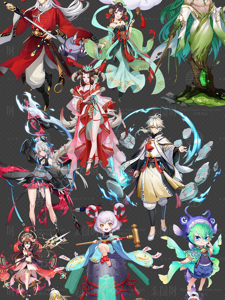 中国风卡通和风美术设计参考素材/UI界面图标技能模型立绘音效