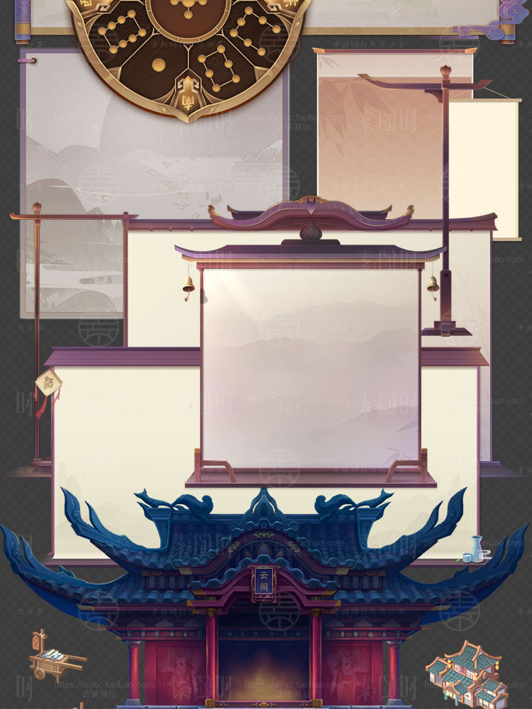 中国风卡通和风美术设计参考素材/UI界面图标技能模型立绘音效