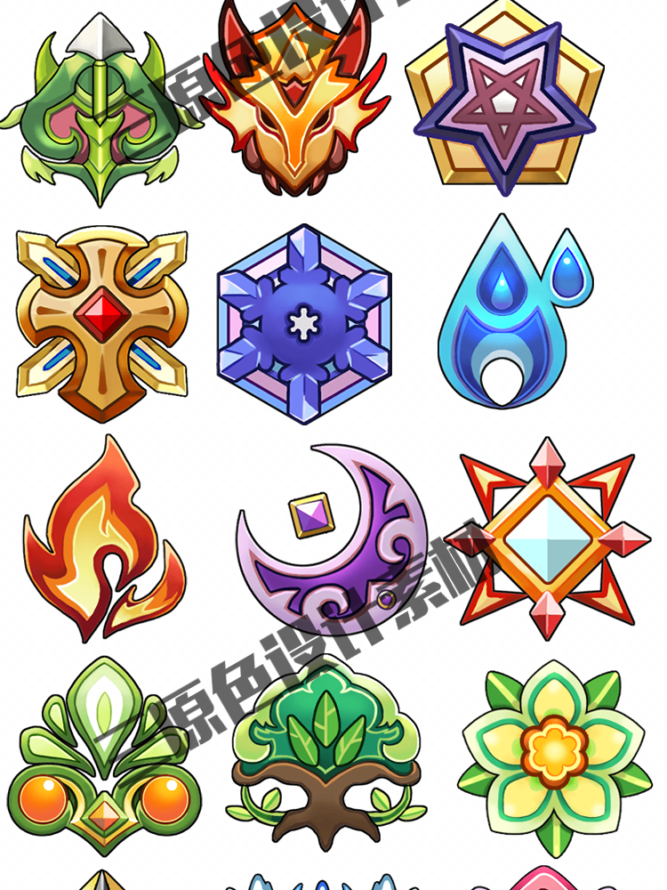 手游游戏UI设计常用素材 徽章 皇冠 等级 图腾 勋章 图标 素材