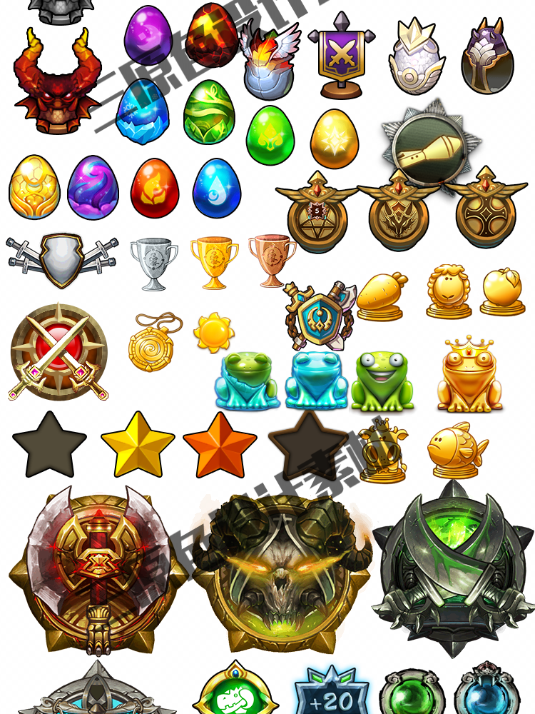 手游游戏UI设计常用素材 徽章 皇冠 等级 图腾 勋章 图标 素材