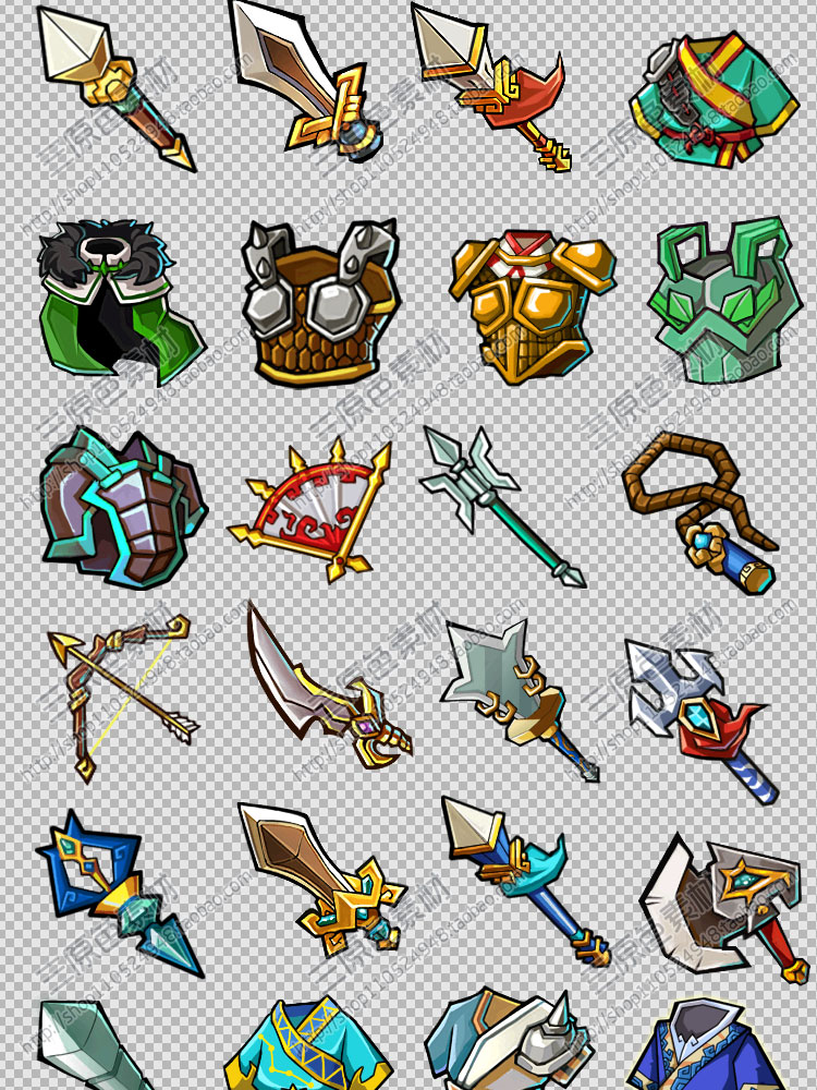 游戏美术素材资源Q版古风武器装备兵器素材UI图标 PNG源文件 游戏美术素材资源Q版古风武器装备兵器素材UI图标 PNG源文件