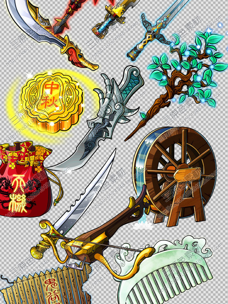 游戏美术素材资源Q版古风武器装备兵器素材UI图标 PNG源文件 游戏美术素材资源Q版古风武器装备兵器素材UI图标 PNG源文件