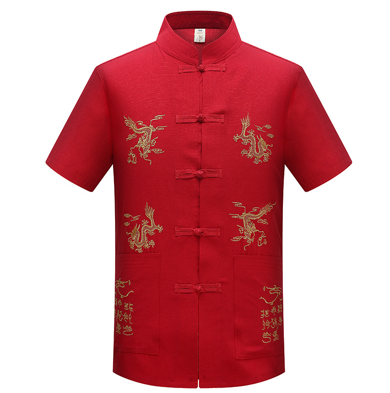 Tang phù hợp với trang phục dân tộc trung niên phù hợp với trung quốc mùa hè trung niên nam áo dài tay nam hàng hóa xuyên biên giới đồ dân tộc