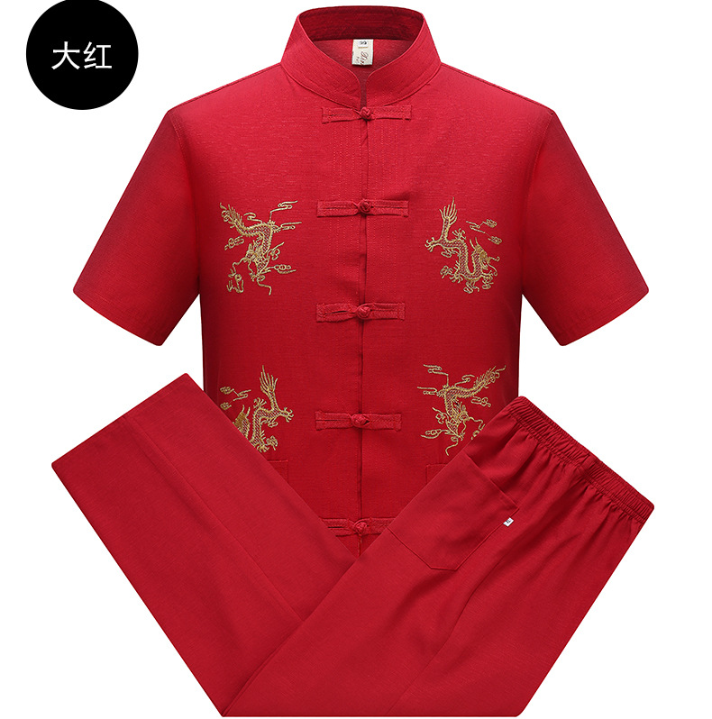 Tang phù hợp với trang phục dân tộc trung niên phù hợp với trung quốc mùa hè trung niên nam áo dài tay nam hàng hóa xuyên biên giới đồ dân tộc