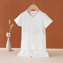 Summer baby short-sleeved shorts two-piece half-sleeve summer childrens underwear air-conditioned room thin cotton pajamas summer