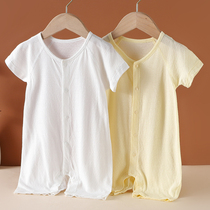 Baby jumpsuit summer thin men and women Baby short sleeve climbing suit bamboo fiber breathable newborn ha clothing summer