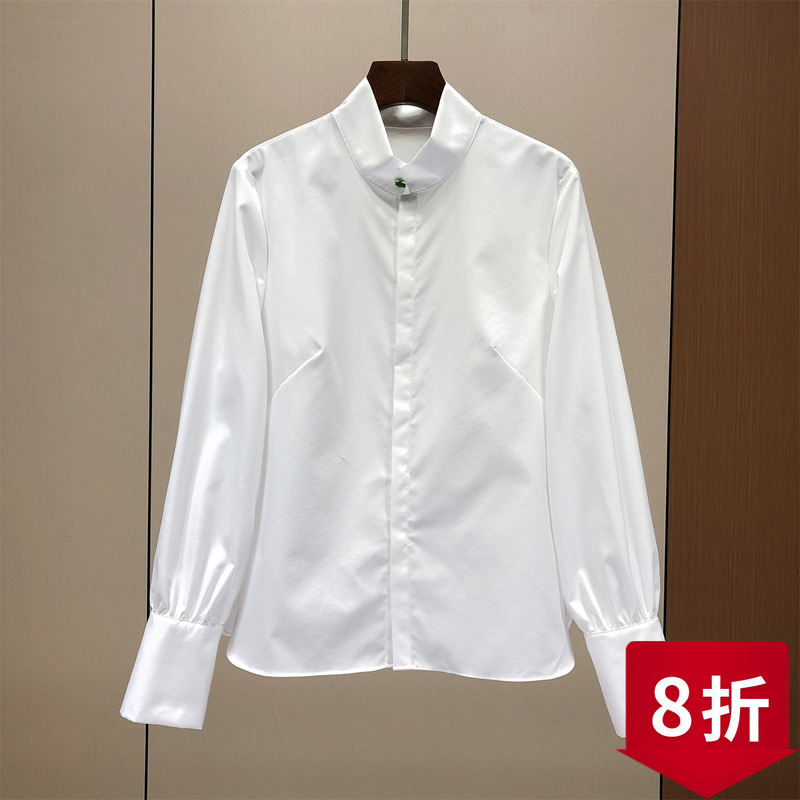 Broken 20% off Nanyou # Pleated Stand-Up Collar Slit Shirt for Women, European Style, Spring and Autumn, New Elegant Versatile Long-Sleeve Top 72B07