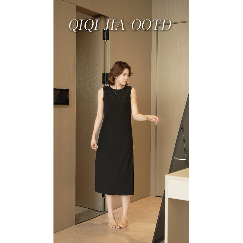 Qiyuanjia Plus-Size Women's Sequin Patchwork Tank Dress, Women's 2026 Autumn New Product, Slimming and Body-Covering Mid-Length Dress Qiyuanjia Plus-Size Women's Sequin Patchwork Tank Dress, Women's 2026 Autumn New Product, Slimming and Body-Covering Mid-Length Dress
