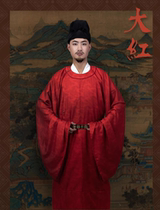 Rental large-sleeved round-neck robe Song Dynasty restored Hanfu Qingpao Ruyi moire mens dress wedding dress groomsmen dress catwalk show