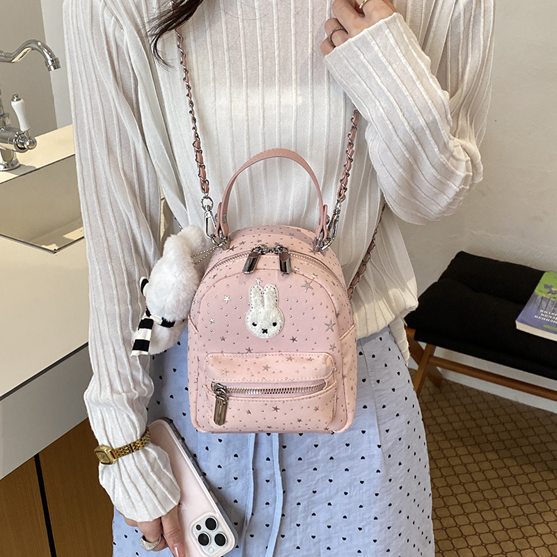 Mini Backpack with Starry Pattern, Small and Cute White Rabbit Design, Phone Chain Bag, Ultra-Lightweight Small Backpack for Shopping